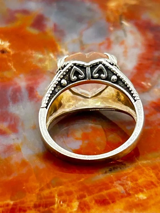 Sterling Silver Rose Quartz heart Ring - Size 9 - Picture 5 of 7